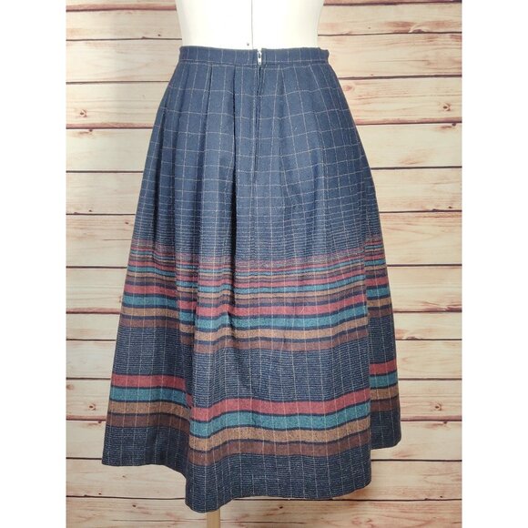 Vintage Century Boston Blue Wool Pleated Plaid/Grid A-Line Midi Dress - Picture 4 of 9